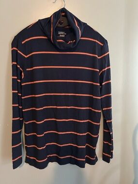 Market & Spruce Navy Blue Turtleneck with Orange & Pink Stripes